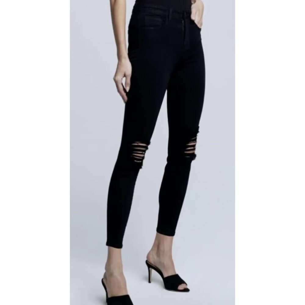 L'AGENCE High-Rise Margot Skinny Jeans in Zinc Destruct Distressed - Size 25